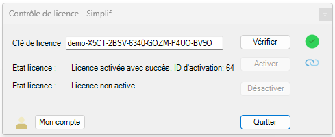 Capture d'écran du bouton d'activation